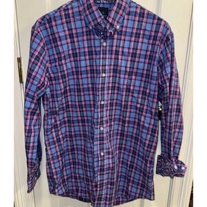 Tailorbyrd‎ Long Sleeve Button Down Shirt Blue and Pink Plaid Men's Size L Soft